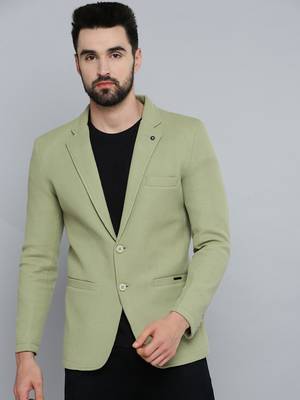 Men's Notched Lapel Olive Self Design Blazer 2