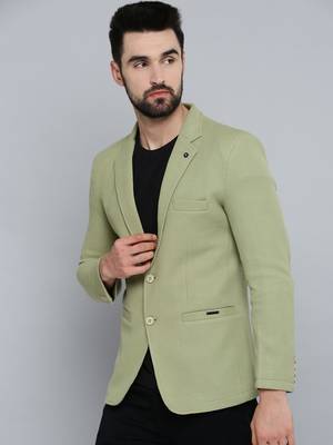 Men's Notched Lapel Olive Self Design Blazer 3
