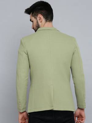 Men's Notched Lapel Olive Self Design Blazer 4