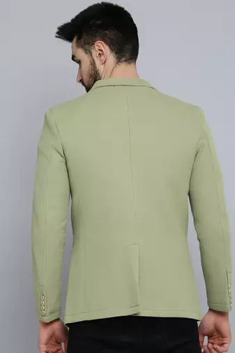 Men's Notched Lapel Olive Self Design Blazer