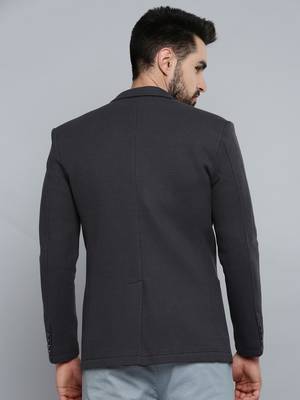 Men's Notched Lapel Grey Melange Self Design Blazer 3