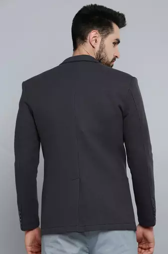 Men's Notched Lapel Grey Melange Self Design Blazer
