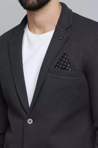 Men's Notched Lapel Grey Melange Self Design Blazer