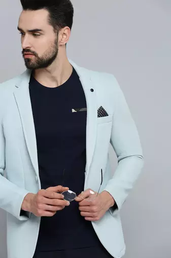 SHOWOFF Men's Notched Lapel Blue Self Design Blazer