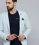 SHOWOFF Men's Notched Lapel Blue Self Design Blazer