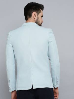 SHOWOFF Men's Notched Lapel Blue Self Design Blazer 3