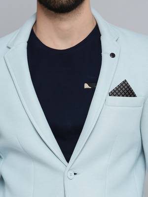 SHOWOFF Men's Notched Lapel Blue Self Design Blazer 5