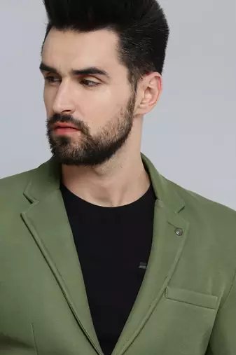 SHOWOFF Men's Notched Lapel Olive Self Design Blazer