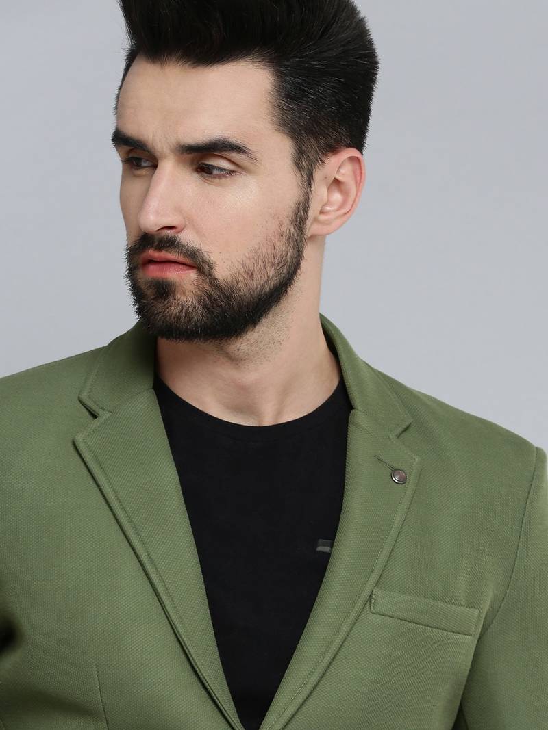 SHOWOFF Men's Notched Lapel Olive Self Design Blazer