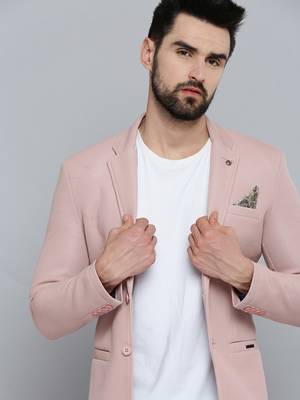 Men's Notched Lapel Pink Self Design Blazer 1