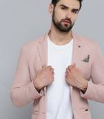 Men's Notched Lapel Pink Self Design Blazer