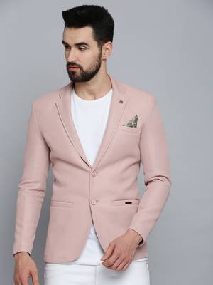 Men's Notched Lapel Pink Self Design Blazer 2