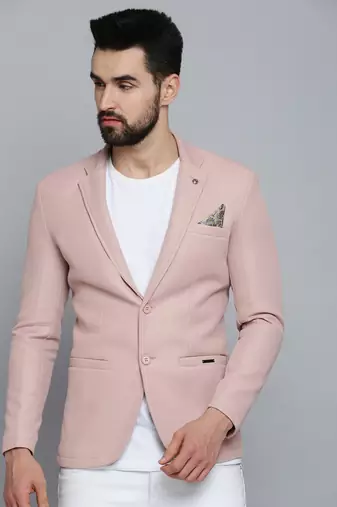 Men's Notched Lapel Pink Self Design Blazer