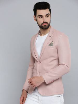 Men's Notched Lapel Pink Self Design Blazer 3