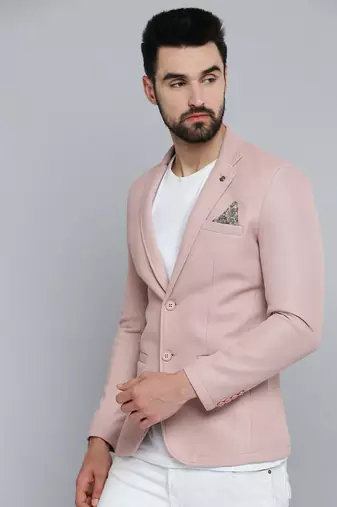 Men's Notched Lapel Pink Self Design Blazer