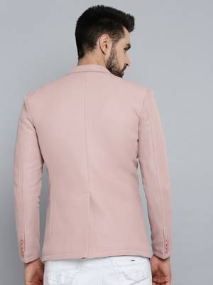 Men's Notched Lapel Pink Self Design Blazer 4