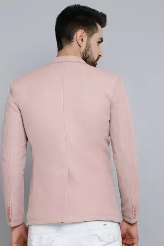 Men's Notched Lapel Pink Self Design Blazer