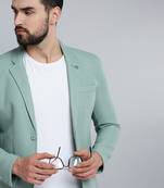 SHOWOFF Men's Notched Lapel Green Self Design Blazer