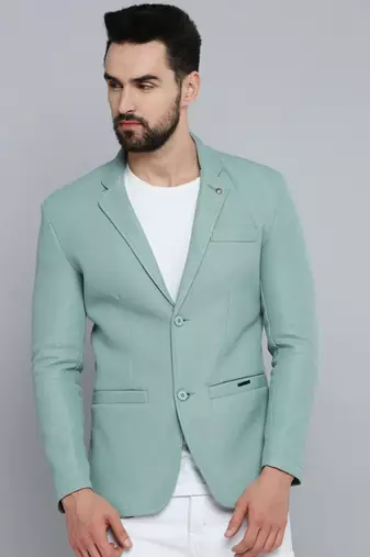 SHOWOFF Men's Notched Lapel Green Self Design Blazer