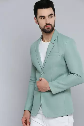 SHOWOFF Men's Notched Lapel Green Self Design Blazer