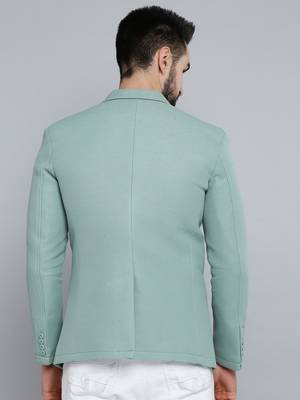 SHOWOFF Men's Notched Lapel Green Self Design Blazer 4