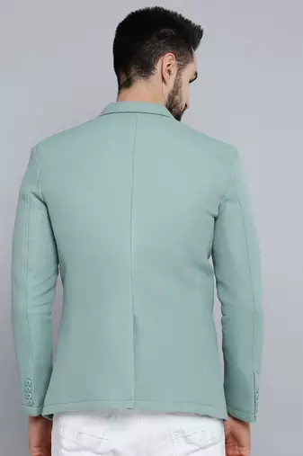 SHOWOFF Men's Notched Lapel Green Self Design Blazer