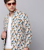 Men's Mandarin Collar Printed Multicolor Open Front Blazer