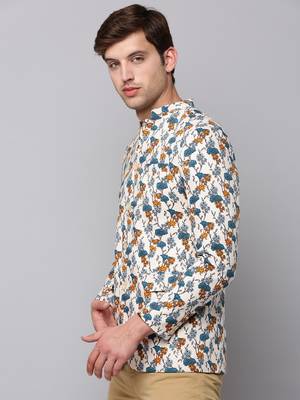 Men's Mandarin Collar Printed Multicolor Open Front Blazer 3