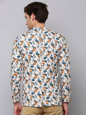 Men's Mandarin Collar Printed Multicolor Open Front Blazer 4