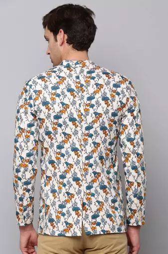 Men's Mandarin Collar Printed Multicolor Open Front Blazer