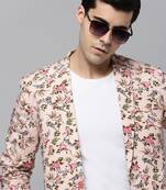 Men's Notched Lapel Printed Peach Open Front Blazer
