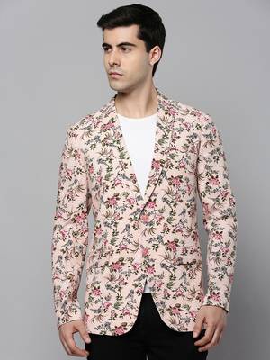 Men's Notched Lapel Printed Peach Open Front Blazer 2