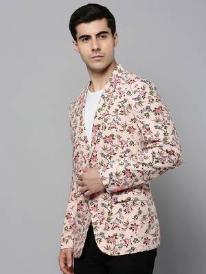 Men's Notched Lapel Printed Peach Open Front Blazer 3