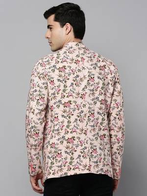 Men's Notched Lapel Printed Peach Open Front Blazer 4