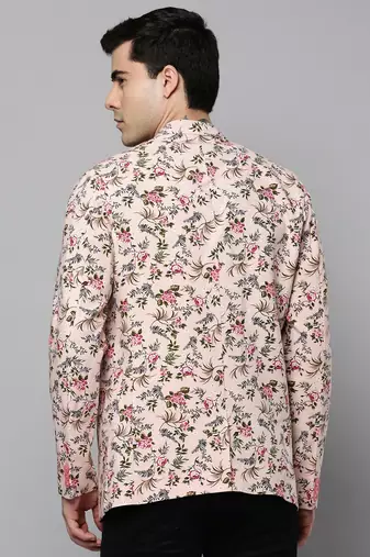Men's Notched Lapel Printed Peach Open Front Blazer