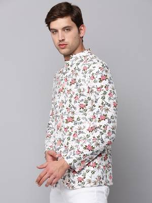 Men's Mandarin Collar Printed White Open Front Blazer 3