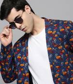 SHOWOFF Men's Notched Lapel Printed Navy Blue Open Front Blazer