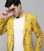 SHOWOFF Men's Notched Lapel Printed Yellow Open Front Blazer