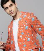 Men's Notched Lapel Printed Coral Open Front Blazer