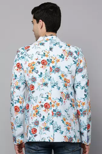 SHOWOFF Men's Notched Lapel Printed Blue Open Front Blazer