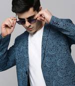 Men's Notched Lapel Printed Black Open Front Blazer