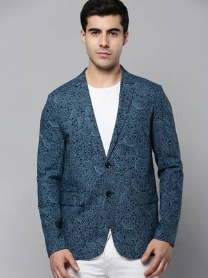 Men's Notched Lapel Printed Black Open Front Blazer 2