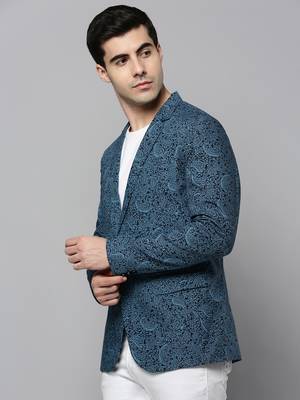 Men's Notched Lapel Printed Black Open Front Blazer 3