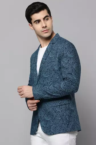 Men's Notched Lapel Printed Black Open Front Blazer