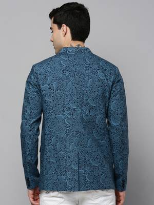Men's Notched Lapel Printed Black Open Front Blazer 4