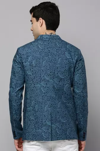Men's Notched Lapel Printed Black Open Front Blazer