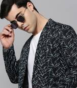 SHOWOFF Men's Notched Lapel Printed Black Open Front Blazer