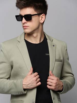 Men's Notched Lapel Olive Solid Blazer 1