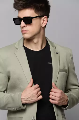 Men's Notched Lapel Olive Solid Blazer