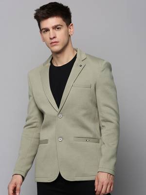 Men's Notched Lapel Olive Solid Blazer 2